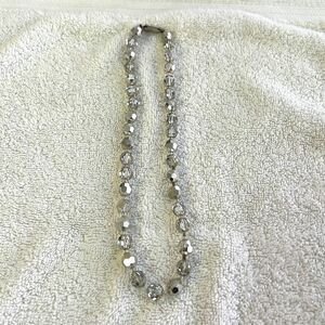 Vintage Mirror and Clear Faceted Bead Necklace